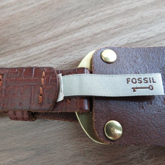 FOSSIL Textured Cognac Brown Leather Chunky Y2K Belt Festival - Women's Size L - Picture 8 of 10